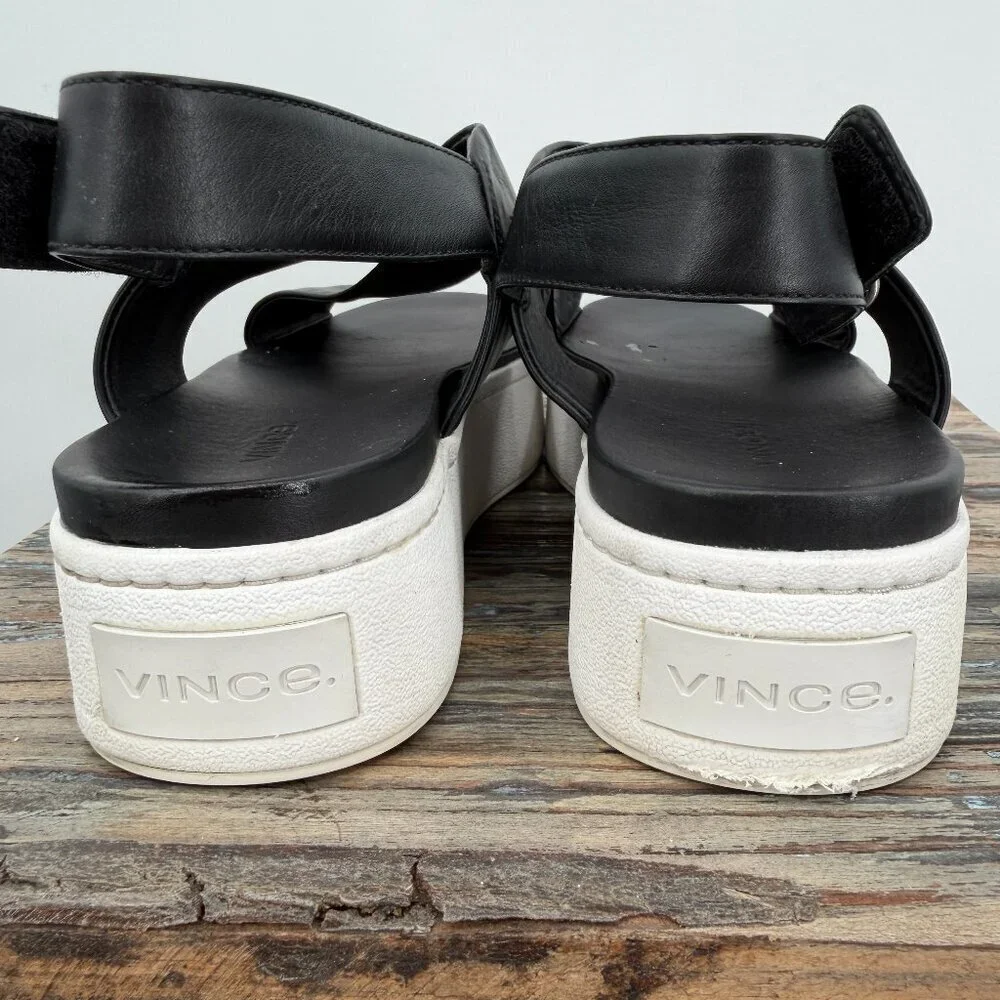 Vince Black Leather Platform Sandals Women’s Adjustable Strap Casual Shoes 9.5
